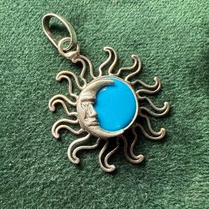 Sterling Silver 925 Sun & Moon Pendant with Turquoise